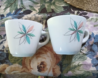 shenango china estados unidos por interfaz #h-27 / juego de dos tazas (2 piezas en total) flor floral