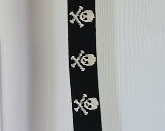 Smathers & Branson belt skull and crossbones handcrafted needlepoint leather mens 34