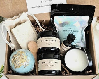Spa Gift Box | Relaxation Stress Relief Self Care Pamper Gift Basket | Birthday Gift | Get Well Gift Shower Soap Sugar Scrub | 9"x6"x3" Box