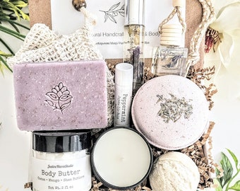 Natural Bath Body Spa Box - Essential Oils Gift - Shea Butter Clay Soap / Bomb / Body Butter / Body Oil / Diffuser