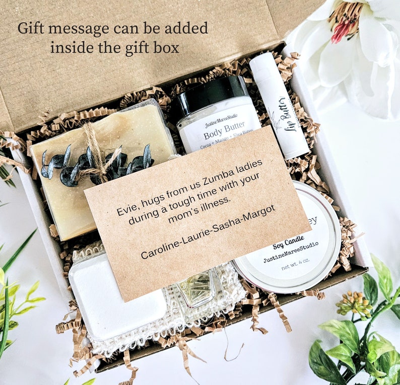 Handcrafted Spa Gift Box Stress Relief Gift For Her Self Care Birthday Shea Cocoa Butter Clay Soap Candle Foaming Bath Salts image 8