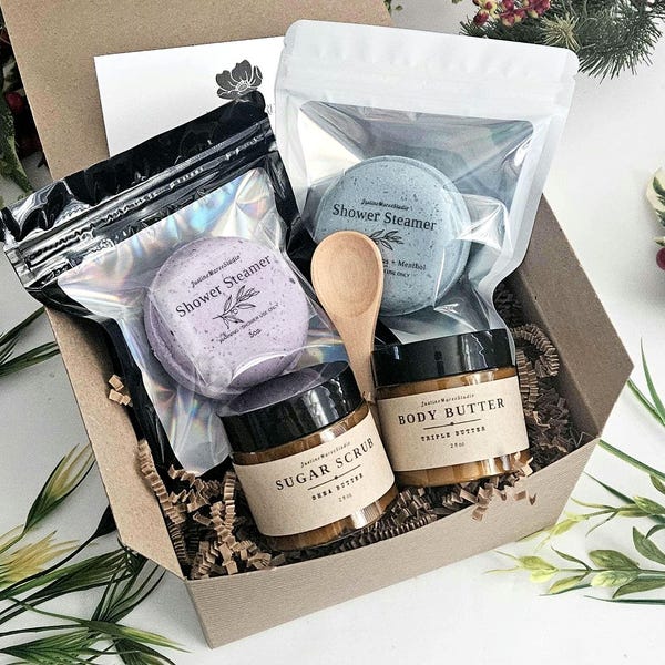 Caja de regalo para ducha, vaporizador y spa / Set de cuidado personal para mimarse / Regalo de cumpleaños / Recupérate pronto / Caja de 15 x 15 x 10 cm / Alivio del estrés / Regalo para un amigo