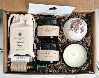 Spa Gift Box | Relaxation Stress Relief Self Care Pamper Gift Basket | Birthday Gift | Get Well Gift Shower Soap Sugar Scrub | 9"x6"x3" Box