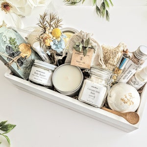 Large Spa Bath Body Luxury Gift Box - WOOD BOX! Gift for Her | Wedding | Bride | Shea + Cocoa Butter Artisan Soap | 16 Handcrafted Items