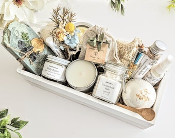 Large Spa Bath Body Luxury Gift Box - WOOD BOX! Gift for Her | Wedding | Bride | Shea + Cocoa Butter Artisan Soap | 16 Handcrafted Items