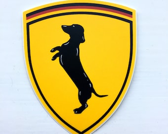 Sticker set for German Cars, With a Prancing Dachshund. Great for M, AMG, GTI, VW and Mercedes Benz