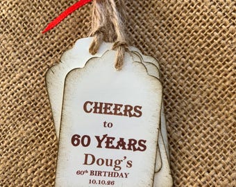 Custom Birthday Party favor tags (15)  shot tags, Cheers to the Years, vintage style drink Favor Tags, favor tag personalized tags, labels