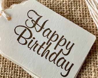Happy Birthday tags Vintage Hang Tags - (8) tag - Old fashioned  - Rustic - homemade  tags - Party gift wrap wrapping
