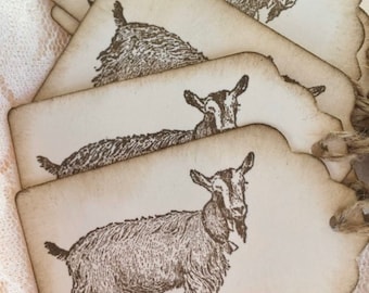 Goat Hang Tags - (8) Goat tags  - Nanny Billie Goats Tag - Old fashioned  - Rustic - soap label tags - goat milk business products