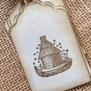 Bee Hive vintage Hang Tags - (8) Bee tags  - Honey Bee - Honey Bee Tag - Bee Tags - Rustic - Honey jar label tags - honey business products