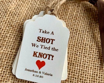 Take a Shot We Tied the Knot (15) fireball whiskey liquor Wedding favor  Wedding tags favor tags wedding custom tags shot labels tying knot
