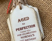 Custom Birthday Party Printable favor tags (16) shot tags, YOU PRINT PDF, Aged to Perfection, liquor bottle Favor Tags,personalized tags,