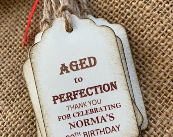 Custom Birthday Party Printable favor tags (16) shot tags, YOU PRINT PDF, Aged to Perfection, liquor bottle Favor Tags,personalized tags,