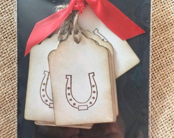 Horse shoe Cowboy horseshoe Vintage Hang Tags - (8) tag - Old fashioned  - Rustic - homemade  tags - Western Party rodeo ranch cabin decor