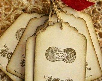 Handmade knit knitting Vintage Hang Tags - (8) tag - Old fashioned  - Rustic - homemade label tags -  knitting gifts crochet hand made gift