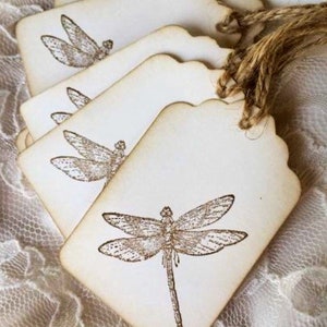 Dragonfly vintage Hang Tags - (8) Dragon fly  - Holistic mystical Tag - Tags - Rustic - Wellness label tags - fairytale fairy