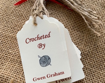 Crocheted By Tags Vintage Hang Tags - (8) tag - Old fashioned  - Rustic, crochet hand made gift tags, use for Christmas, Birthday gifts
