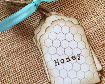 Bee Hive vintage Hang Tags - (8) Bee tags  - Honey Bee - Honey Bee Tag - Bee Tags - Rustic - Honey jar label tags - honey business products