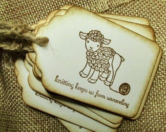 Handmade knit knitting Vintage Hang Tags - (8) tag - Old fashioned  - Rustic - homemade label tags -  knitting gifts crochet hand made gift