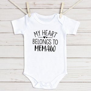 My Heart Belongs to Memaw Baby Onesie®, Grandma Baby Onesie®, Memaw Gift, Baby Shower Gift, Cute Baby Outfit, Toddler Shirt, Toddler Gift