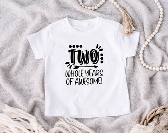 Camiseta de dos años, camiseta de segundo cumpleaños para niño pequeño, camiseta de Hola dos, camiseta de segundo cumpleaños, regalo de cumpleaños de segundo año, fiesta de segundo cumpleaños