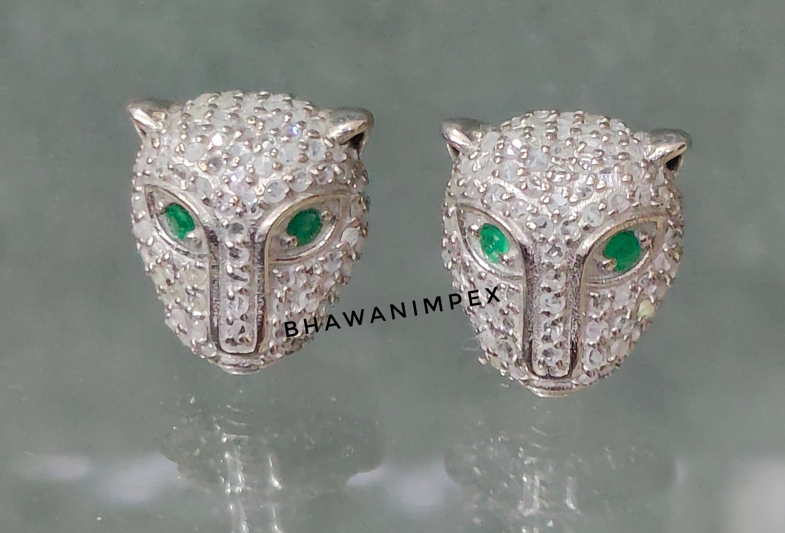 Panther Head Diamond Earrings Emerald Eyes Panther Stud Earrings