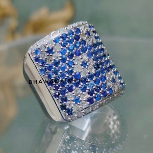 Natural Sapphire And Pave Diamond Rings Jewelry 925 Sterling Silver Jewelry Engagement Rings Wedding And Anniversary Gift