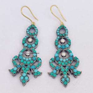 Turquoise & Pearl Earrings Jewelry Victorian Stylish Fashion Jewelry Solid 925 Sterling Silver Earrings Jewelry Wedding Jewelry