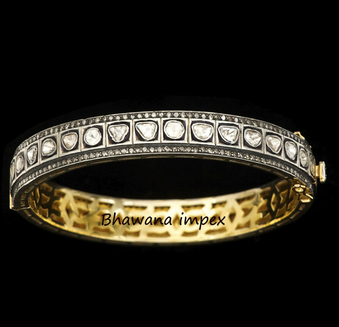 Natur Rosenschliff Diamant Uncut Diamant Polki Armreif Silber Etsy.de