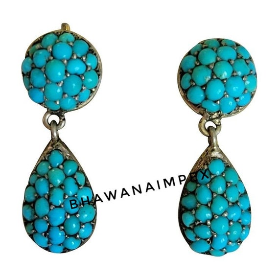 Turquoise Drop Earrings: 925 Sterling Silver Victorian Jewelry