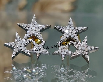 Orecchini a bottone con stella di diamanti pavé: gioielli per anniversario in argento sterling 925
