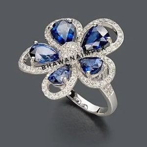 Natural Sapphire And Pave Diamond Rings Jewelry 925 Sterling Silver Jewelry Engagement Rings Jewelry Wedding And Anniversary Gifts Jewelry