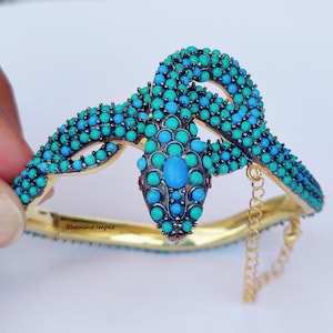 Women&#39;s Stylish Snake Bangle Bracelet Jewelry Turquoise Bangles Ruby Eyes Snake Jewelry 925 Sterling Silver Jewelry Wedding Gifts Jewelry