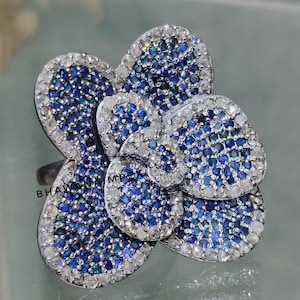 Natural Sapphire And Pave Diamond Rings Jewelry 925 Sterling Silver Jewelry Engagement Rings Jewelry Wedding And Anniversary Gifts Jewelry