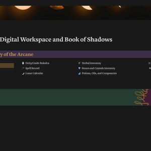 Modern Witches&#39; Book of Shadows Digital Journal Comprehensive Workspace with Lunar Calendar, Inventory Management, and More