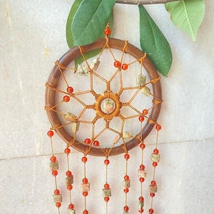 15&quot;UnakitewithCarnelian,Unakite Dreamcatcher,Unique crystal dreamcatcher, Healing crystal suncatcher,Crystal Home decor,crystal wall hanging