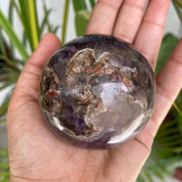 2.4" Rare Auralite 23 crystal sphere, Natural Auralite 23 stone Ball & sunken record keeper, Chevron Amethyst crystal sphere, Healing ball