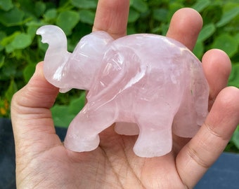 Natural Rose Quartz Gemstone Pocket Elephant Statue 2 inch June/&Ann Healing Crystal Carved Elephant Sculpture Animal Totem Spirit Stone Figurine for Meditation Home Decoration Collection
