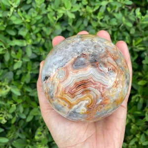 3.3&quot; Crazy lace agate sphere, crystal sphere with stand, geode crystal sphere, rare formation in crazy lace agate sphere, unique sphere