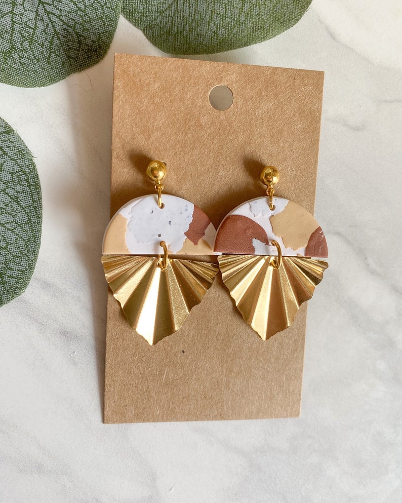 Half Circle Dangles Polymer Clay Earrings