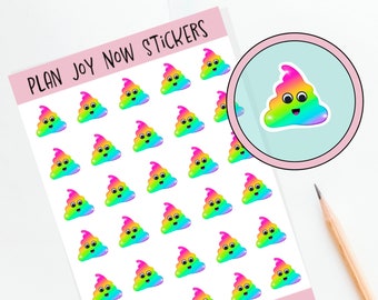 Mini Rainbow Poop emoji Stickers,  Poop emoji, Planner stickers,Bullet journaling stickers, sticker sheet, kawaii stickers, tiny sticker