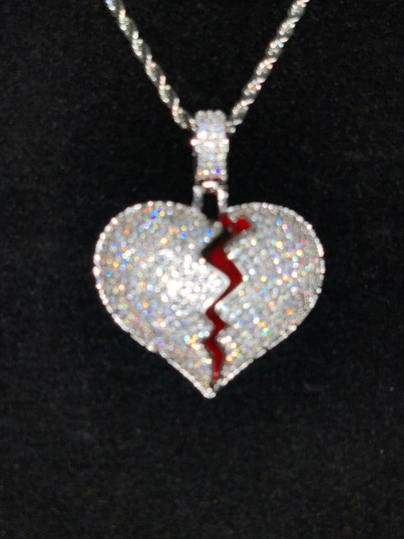 Broken Heart Iced Out Pendant Necklace 