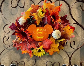 Pumpkin Mickey Wreath | Disney Inspired Fall Wreath | Mickey Halloween wreath