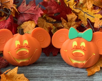 Decorazione di Halloween con zucca Topolino e Minnie / Decorazione autunnale ispirata a Disney