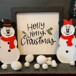 Christmas Snowman Mickey and Minnie Inspired Decoration Disney Inspired Holiday Decor image 2