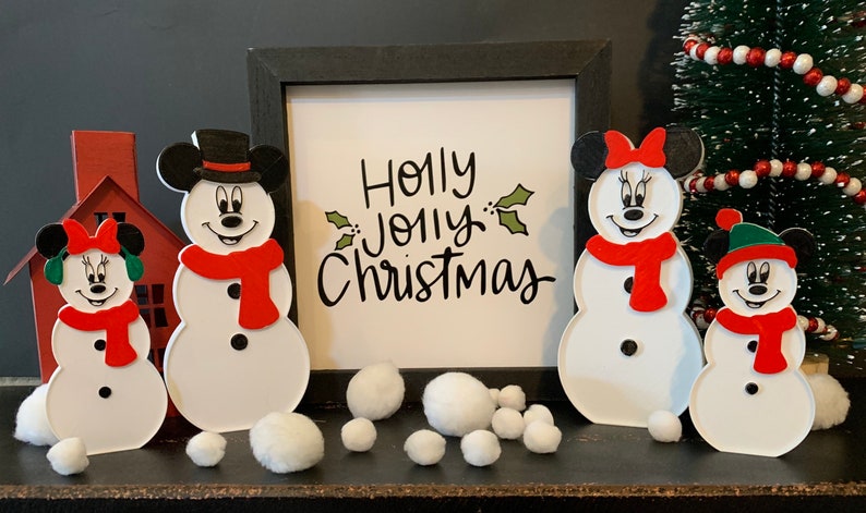 Christmas Snowman Mickey and Minnie Inspired Decoration Disney Inspired Holiday Decor image 2