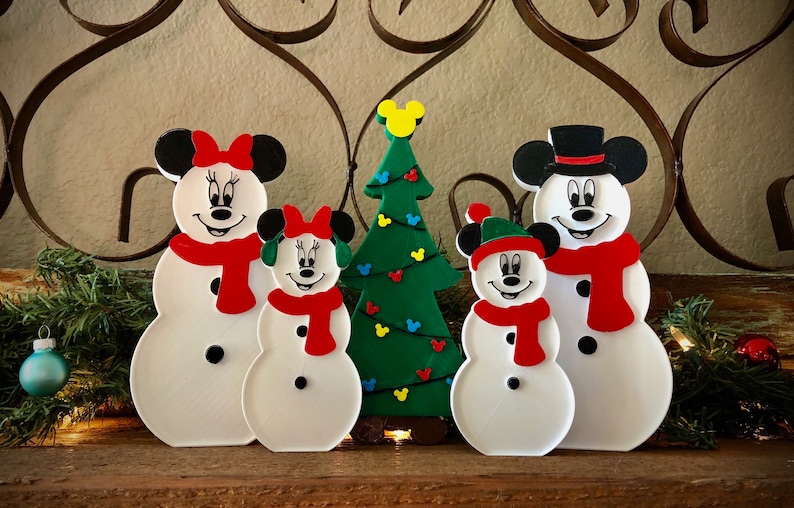 Christmas Snowman Mickey and Minnie Inspired Decoration Disney Inspired Holiday Decor image 1