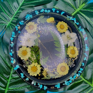 Torquoise Healing Stone Resin Circle Flower Tray