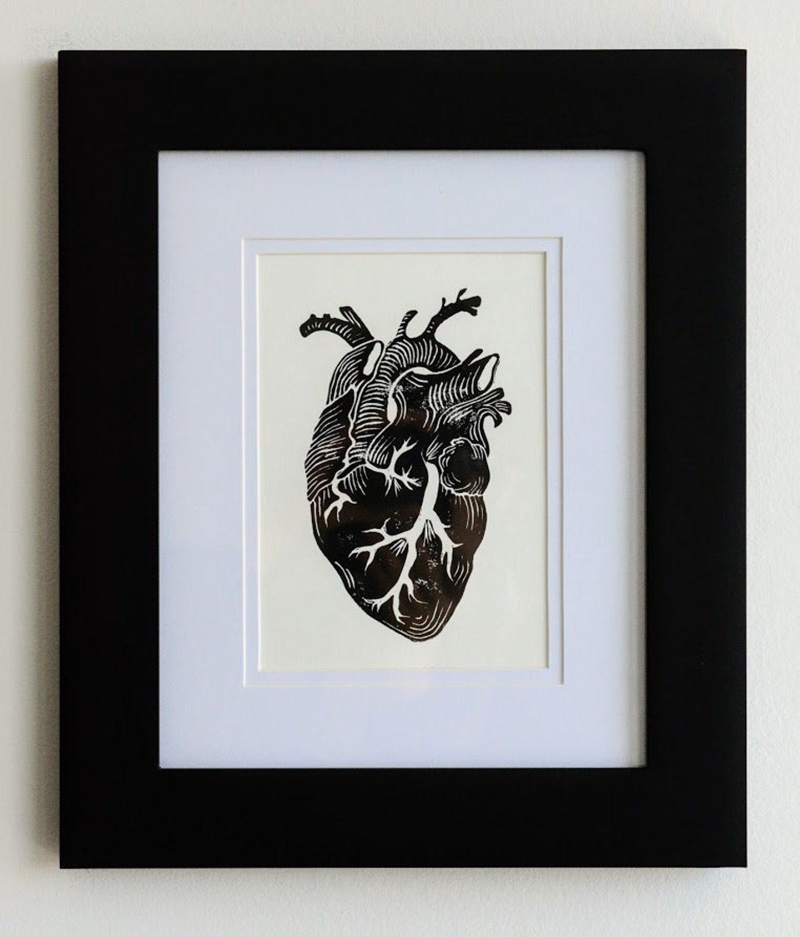 Anatomical Heart Print / Original Linocut Print / Heart Print Etsy