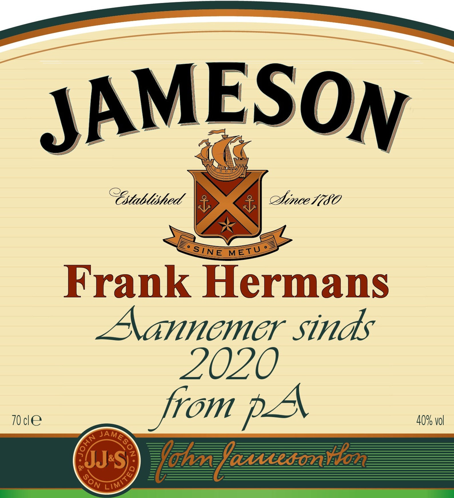 Jameson 35cl Label Christmas Label Birthday Gift Etsy